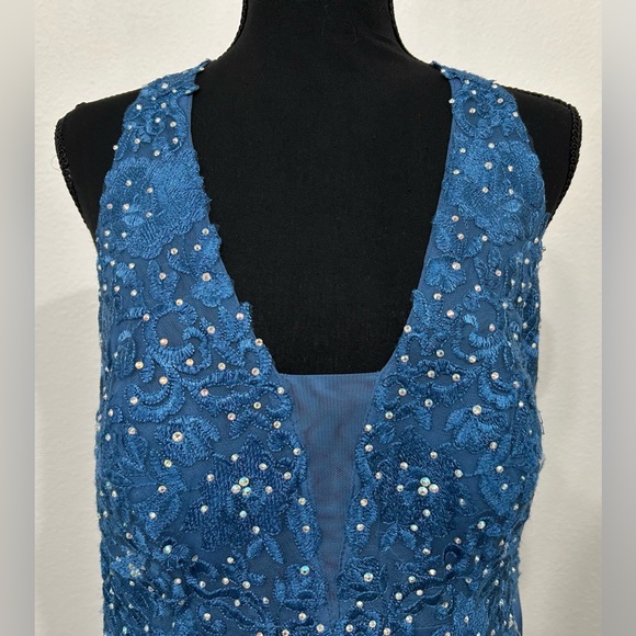 Blondie Nites by Stacy Sklar Sleeveless Beaded Prom Dress - Blue - 15 - NWT - Picture 2 of 9